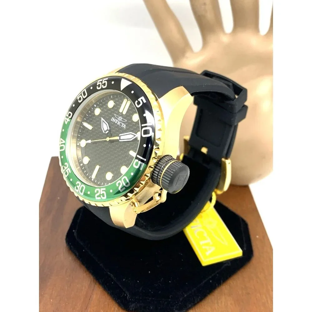Invicta Men's Watch 35661 Pro Diver Quartz Gold Black Green Bezel Rubber Band